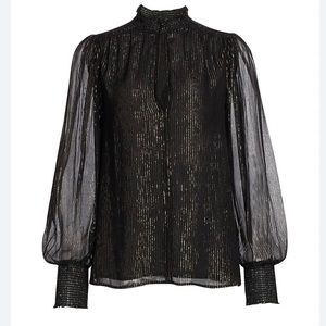 A.L.C. NEW Silvie Metallic V-Neck Top black size 10